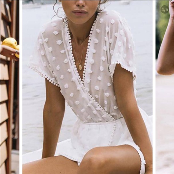 Free People Dresses & Skirts - V-neck Overlay Dot Print Design Playsuit in White